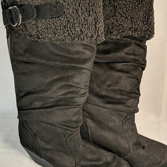 Aldo Faux Suede Black Winter Boots Heel Platform Wedge Grip Tread Women's 9.5 40 - Picture 4 of 11